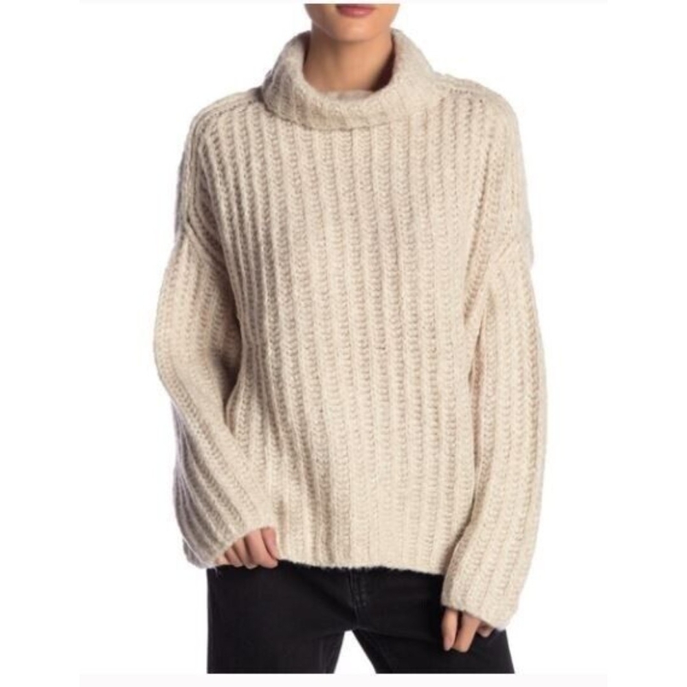 Free People Cream Cowl Neck Sweater